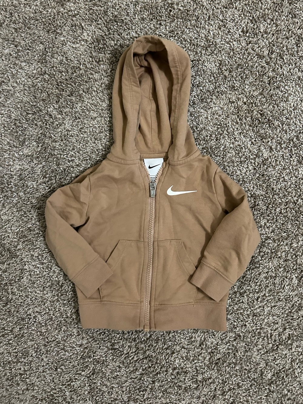 Nike Kids Tan Zip-Up Hoodie with White Swoosh